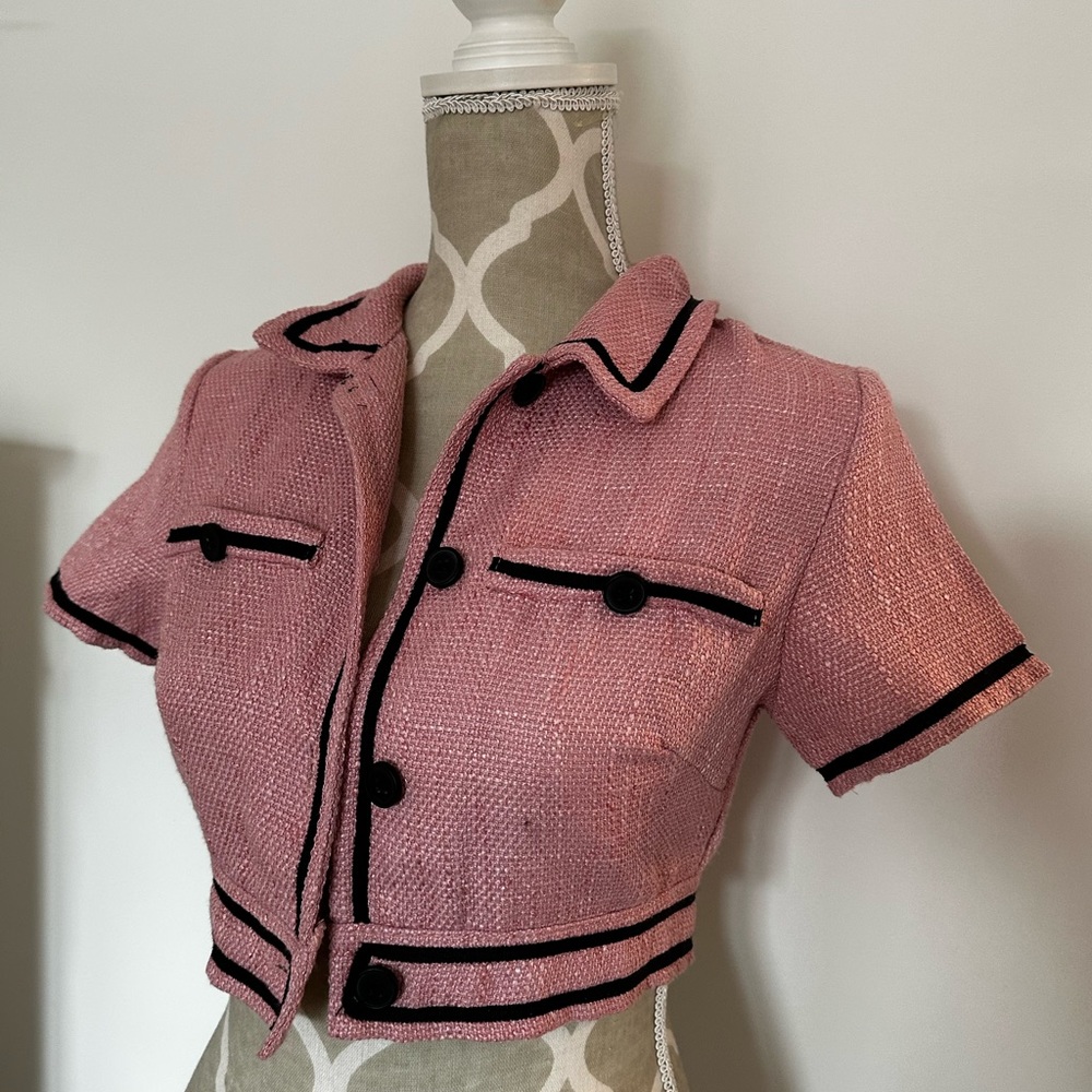 Pink tweed 90s crop top jacket
